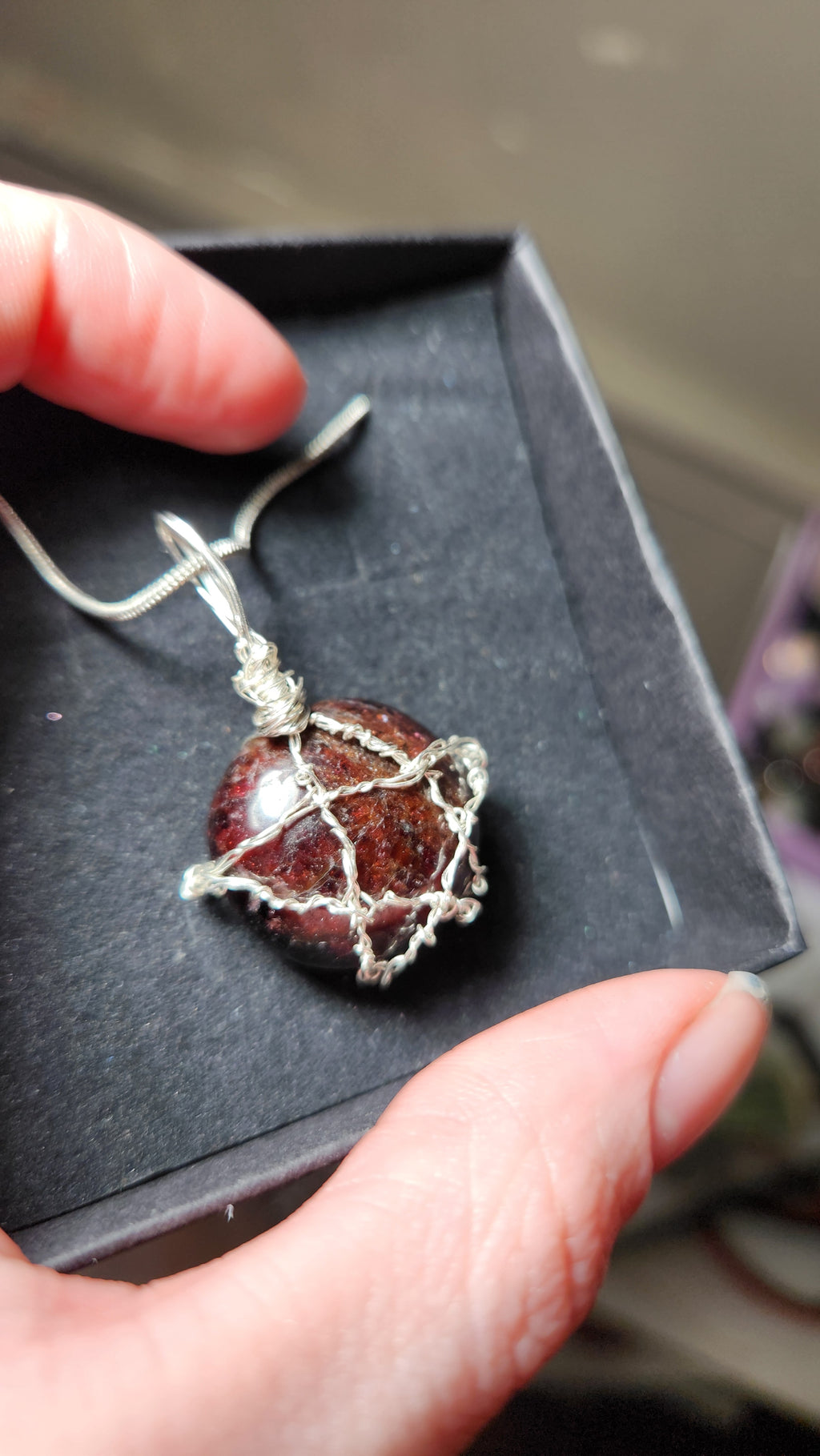 Garnet wire wrap star design necklace