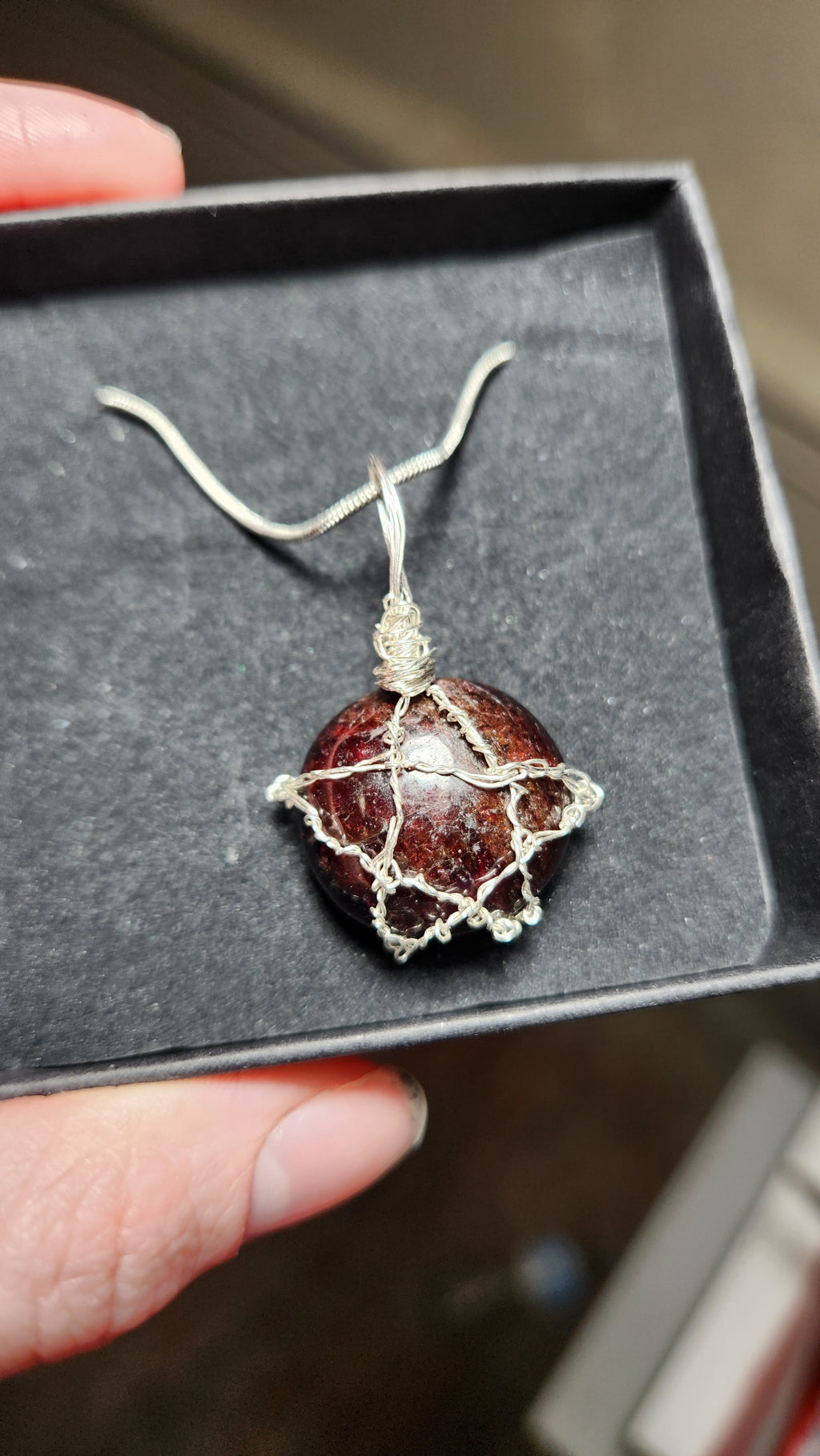 Garnet wire wrap star design necklace