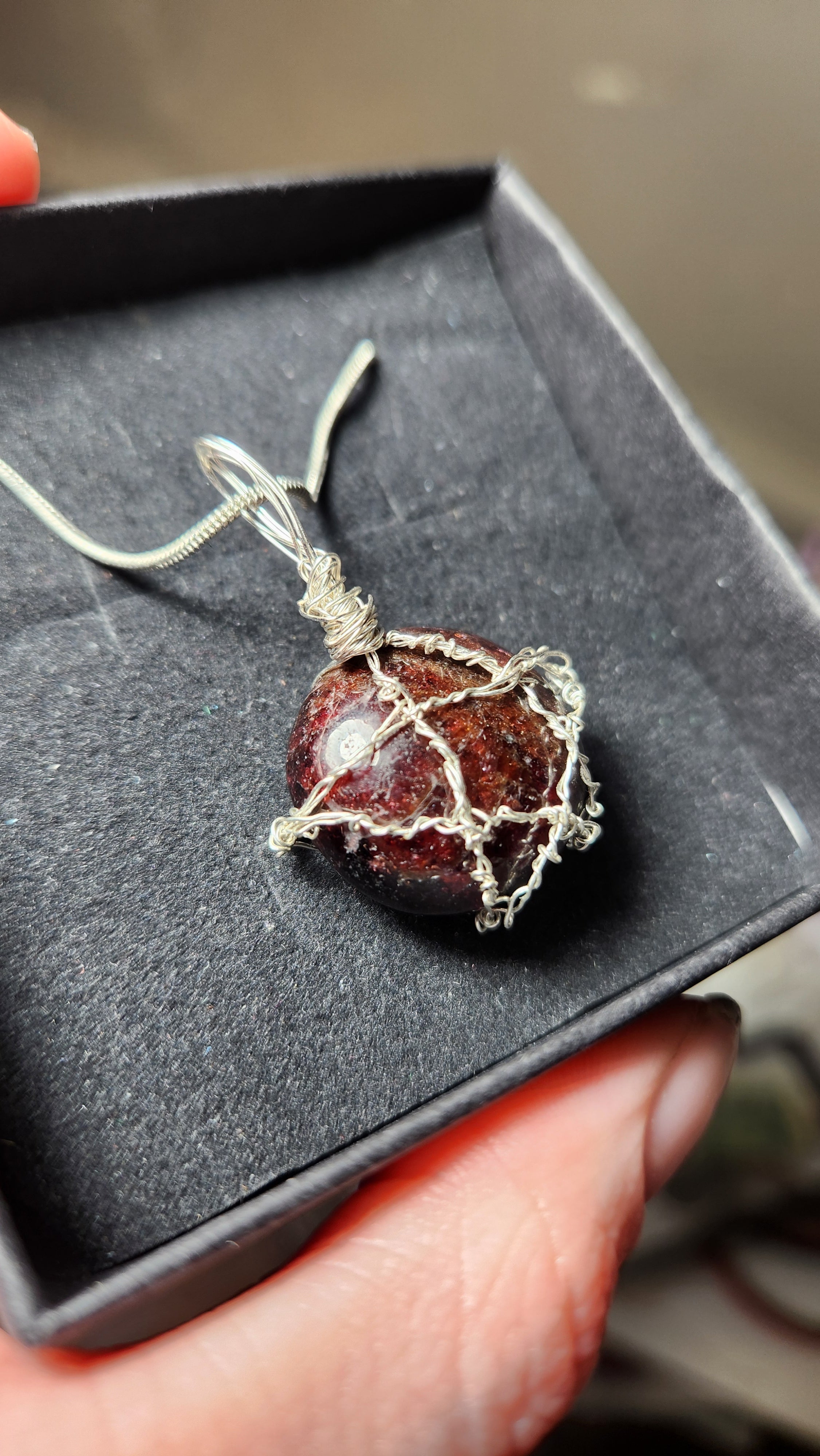 Garnet wire wrap star design necklace