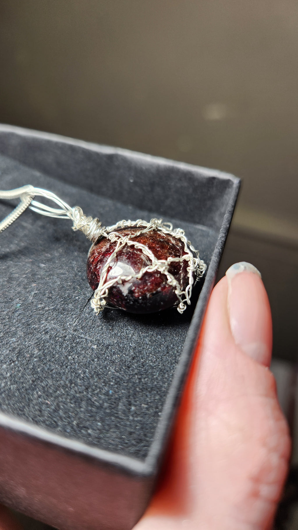 Garnet wire wrap star design necklace
