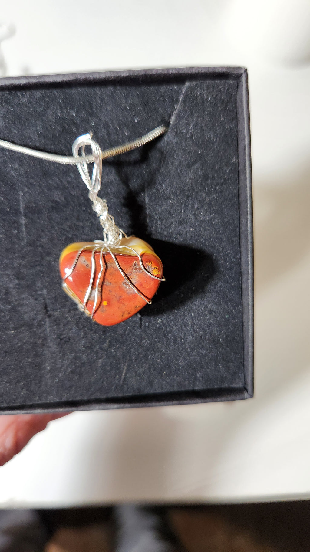 Heart shaped Mookaite necklace.