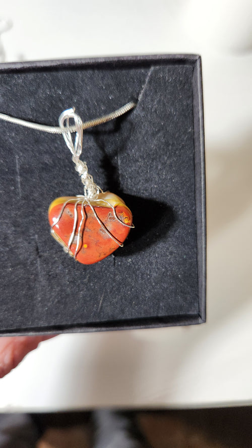 Heart shaped Mookaite necklace.