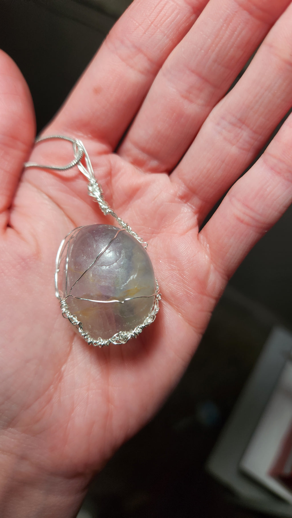 Rainbow Fluorite wire wrap tree necklace.