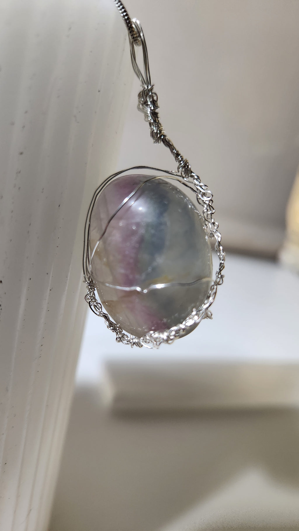 Rainbow Fluorite wire wrap tree necklace.