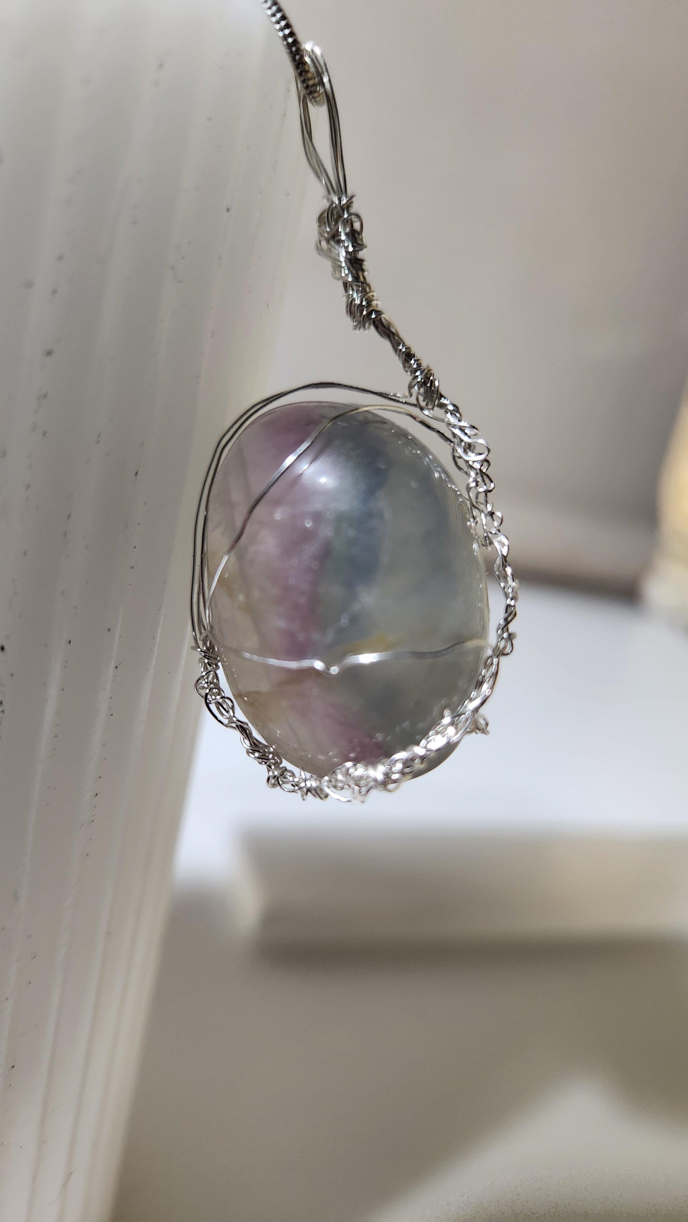 Rainbow Fluorite wire wrap tree necklace.